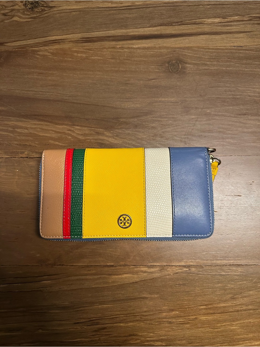 Tory Burch Multicolor Stripe Leather Zip Wallet